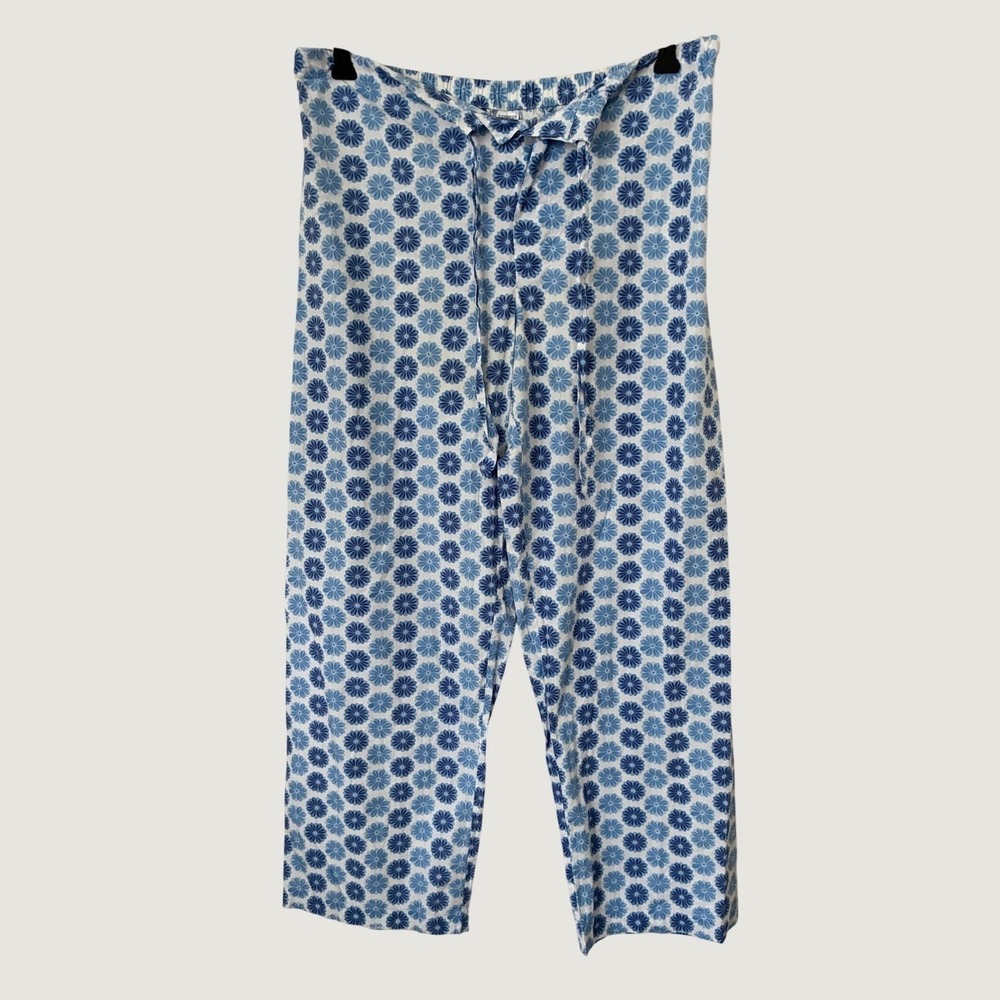 Express Womens Blue White Floral Daisy Print Pajama Pants Drawstring Sleepwear M